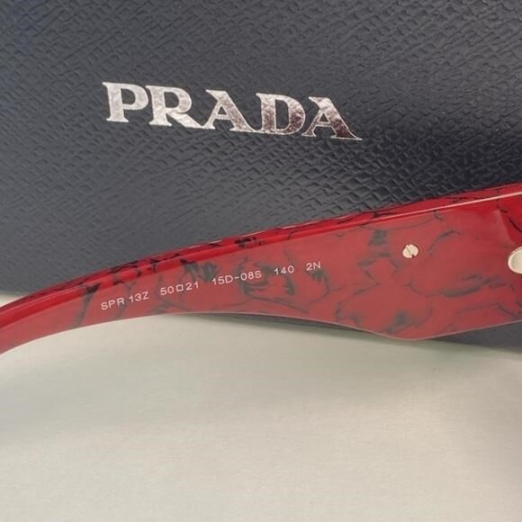 - New Authentic PRADA Acetate Symbole Sunglasses SPR 13Z Red Marble - Picture 12 of 12